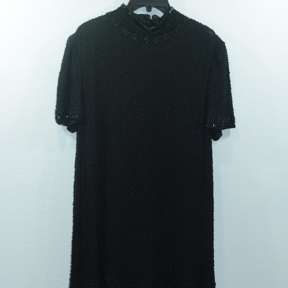 Vintage JMD New York Dress Size 14 Large Black Silk Beaded Embellished